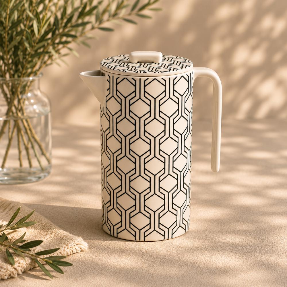 Eco Bamboo Fibre Pitcher with Lid | Geometric Pattern, SK740