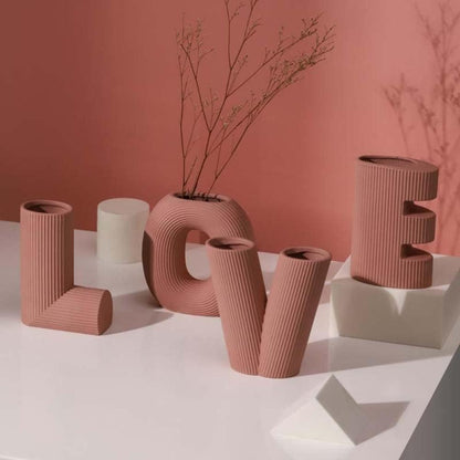 Classic Pink LOVE Ceramic Vase Set - Decorative Letter Vases, SK870