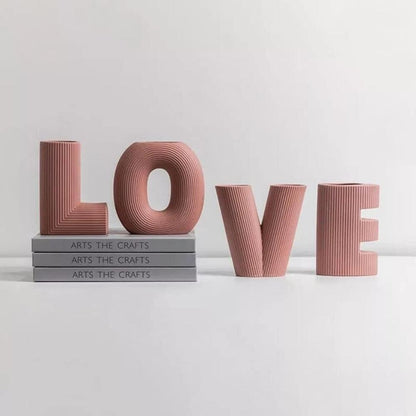 Classic Pink LOVE Ceramic Vase Set - Decorative Letter Vases, SK870