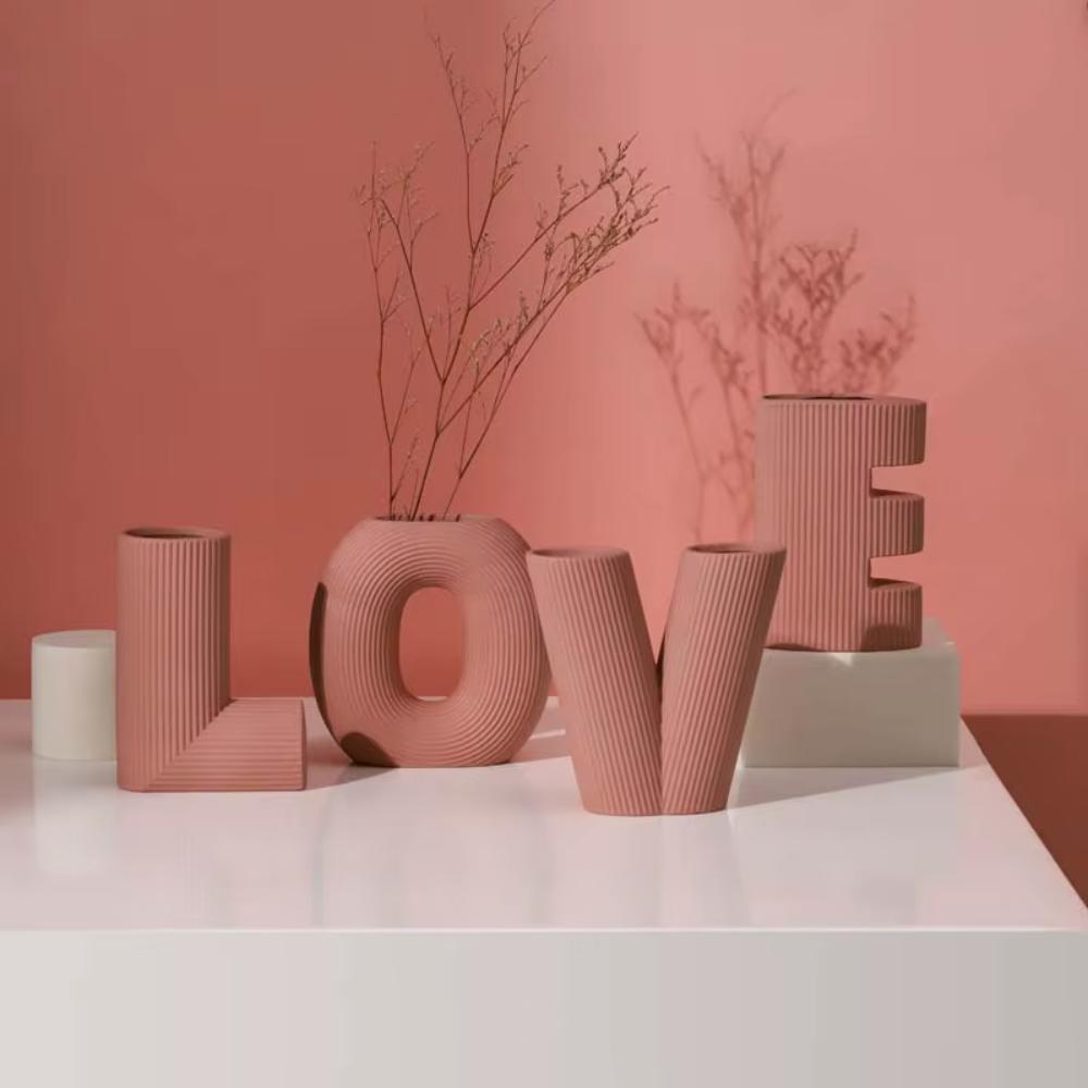 Classic Pink LOVE Ceramic Vase Set - Decorative Letter Vases, SK870