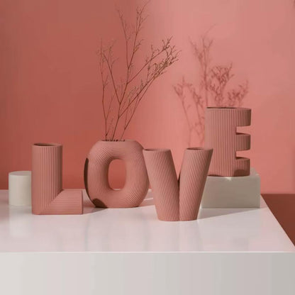 Classic Pink LOVE Ceramic Vase Set - Decorative Letter Vases, SK870