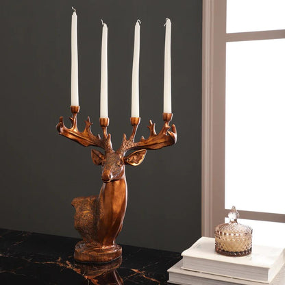 4-Arm Resin Deer Candelabra - Antique Red Bronze Candle Holder for Home Decor, SK884