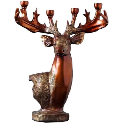 4-Arm Resin Deer Candelabra - Antique Red Bronze Candle Holder for Home Decor, SK884