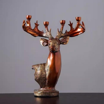 4-Arm Resin Deer Candelabra - Antique Red Bronze Candle Holder for Home Decor, SK884
