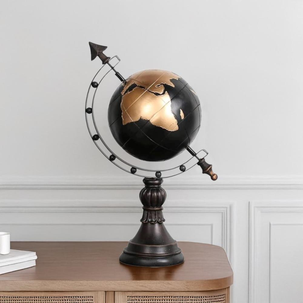 Black and Gold Globe Resin Sculpture 39 cm - Elegant World Decor Accent, SK888