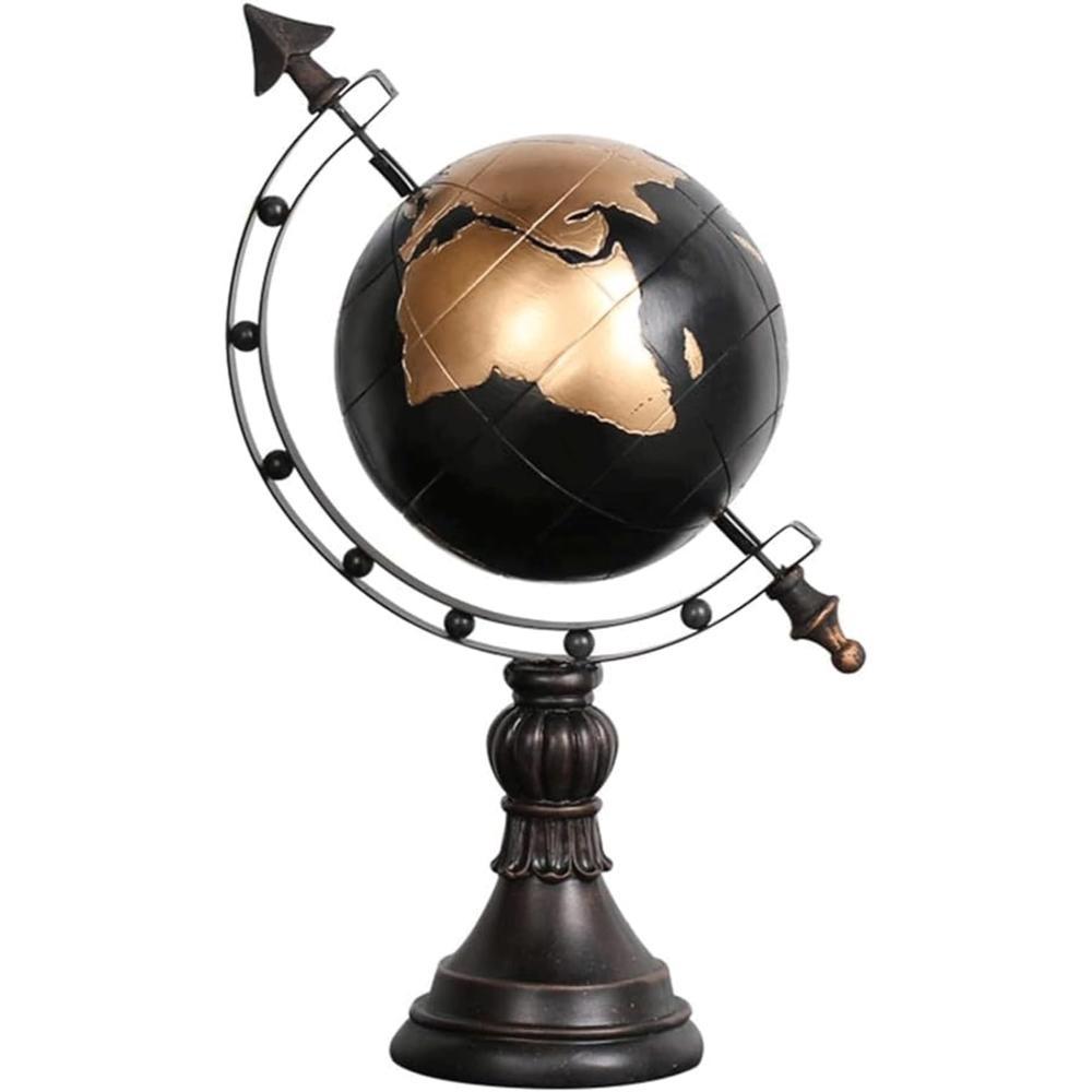 Black and Gold Globe Resin Sculpture 39 cm - Elegant World Decor Accent, SK888
