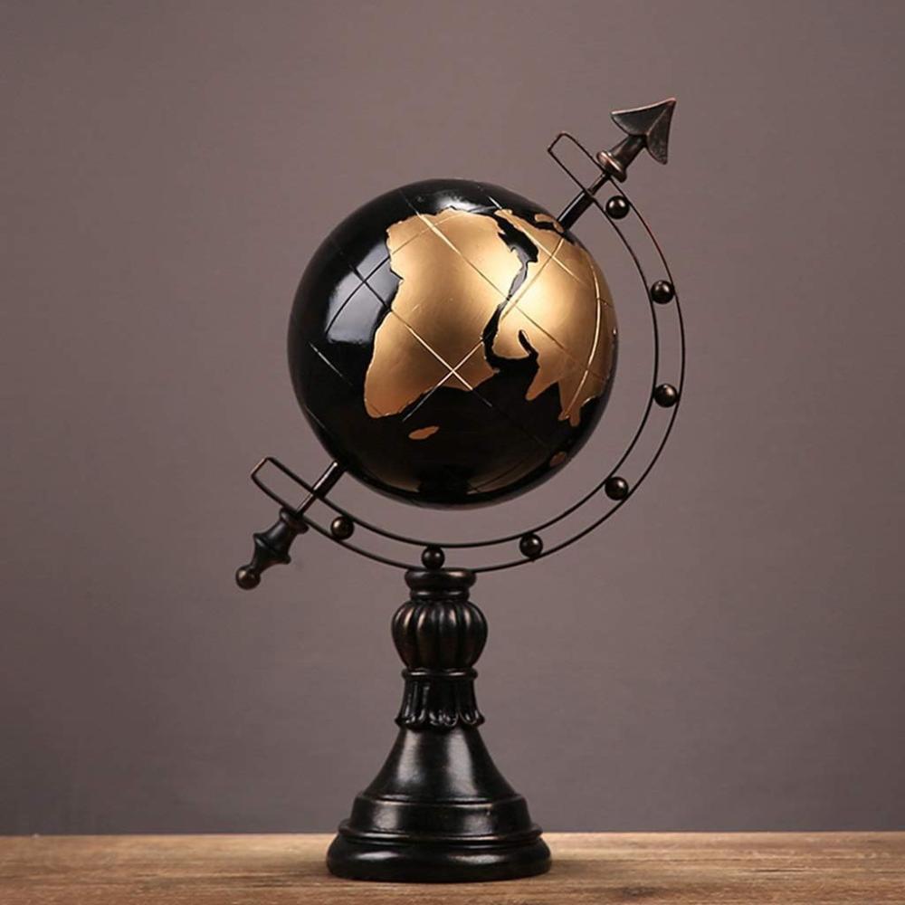 Black and Gold Globe Resin Sculpture 39 cm - Elegant World Decor Accent, SK888