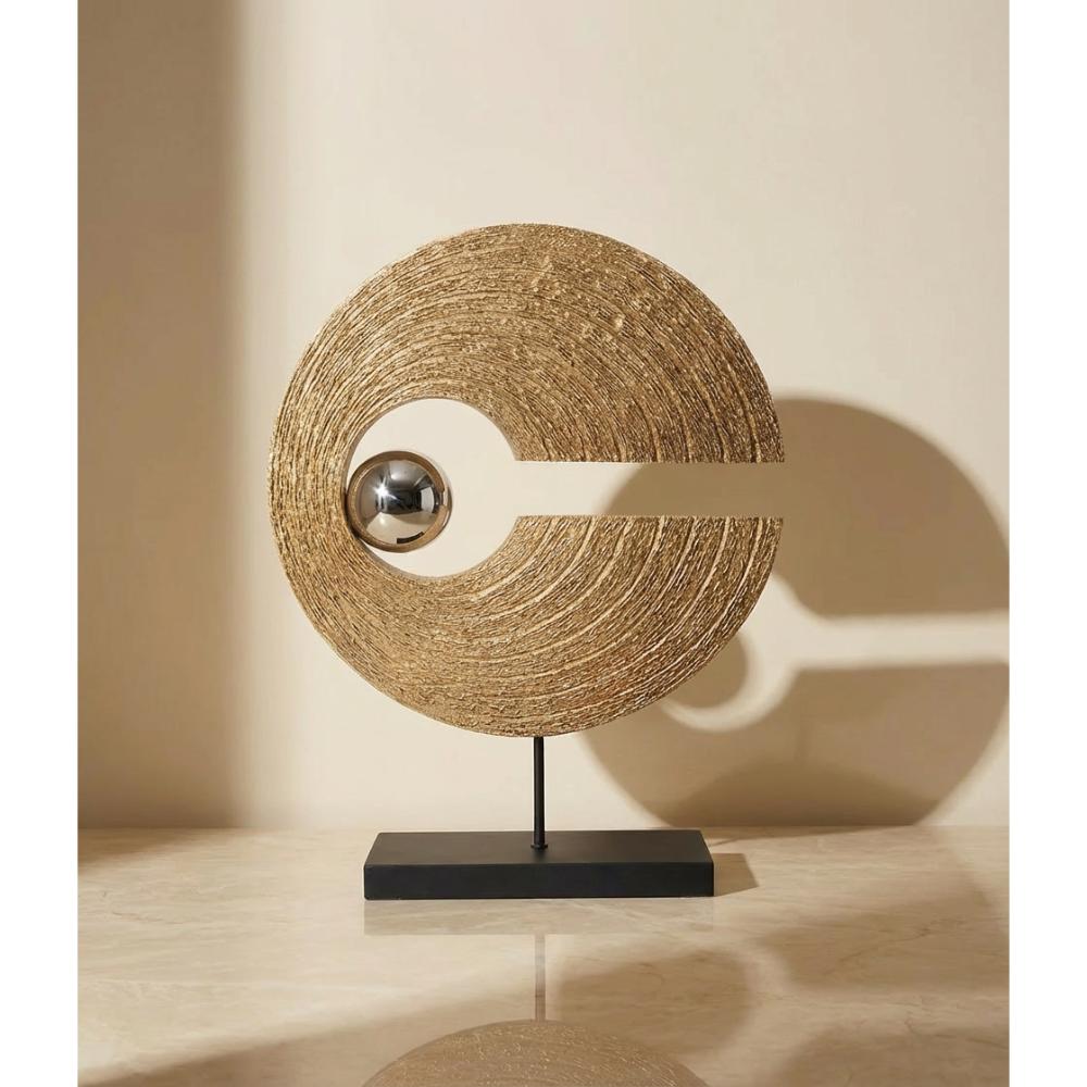 Modern Circular Resin Sculpture with Wood Texture 41 cm, SK903