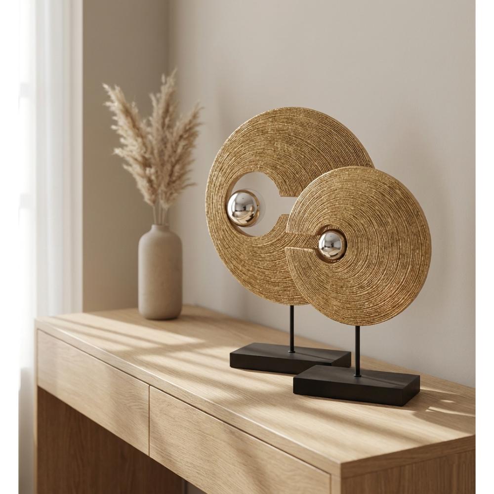 Modern Circular Resin Sculpture with Wood Texture 41 cm, SK903