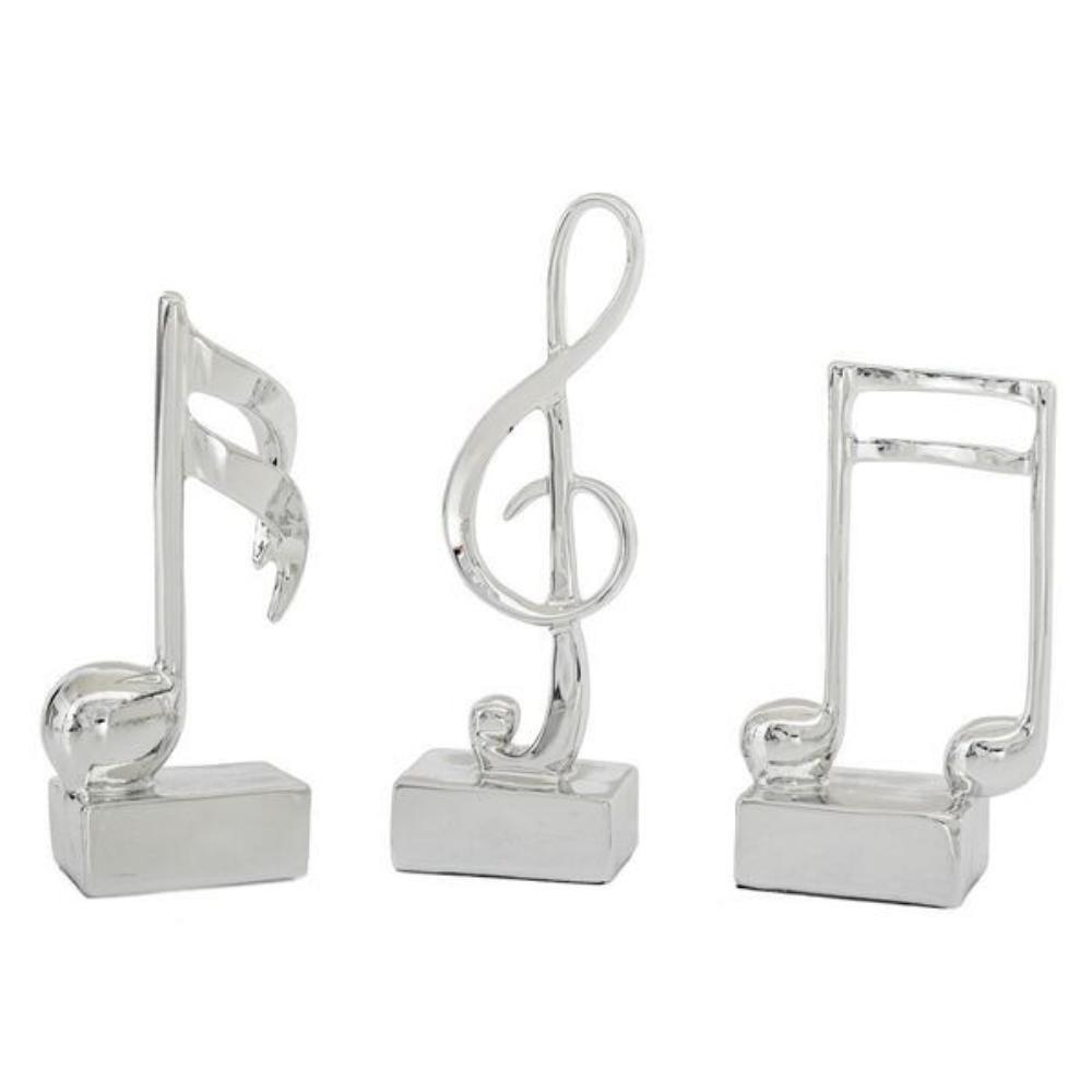 3-Piece Silver Music Note Resin Sculptures - Elegant Home and Office Decor, SK906S