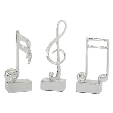 3-Piece Silver Music Note Resin Sculptures - Elegant Home and Office Decor, SK906S