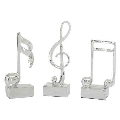 3-Piece Silver Music Note Resin Sculptures - Elegant Home and Office Decor, SK906S