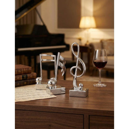 3-Piece Silver Music Note Resin Sculptures - Elegant Home and Office Decor, SK906S