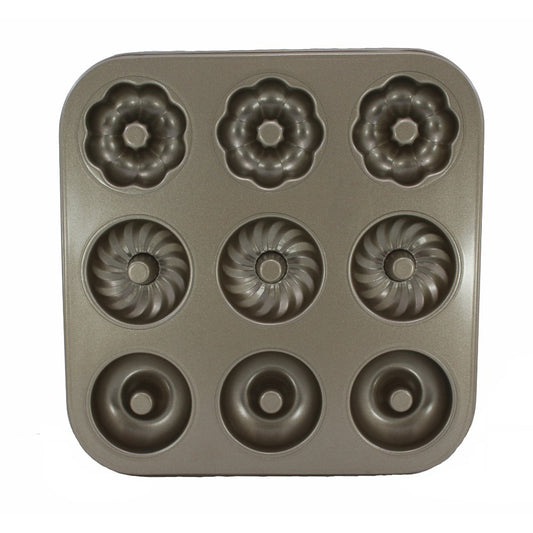 OGO Teflon, Non Stick Aluminium Bakeware Mould 9 Cavities With Flowers, Donuts Shapes