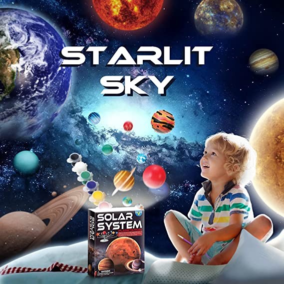 Byncceh, Solar System Model Kit Diy Space Toy 8 Planets For Kids Solar System Toys 3D Space Planet Art & Craft Educational Toys With Painted Brush & Paints Birthday Gifts For Boys & Girls