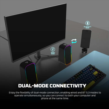Fantech, Gs304 Groove Dual Mode (Wired & Bluetooth) Rgb Gaming Speaker, 6W 2' Tuned Drive, Deep Bass Boost