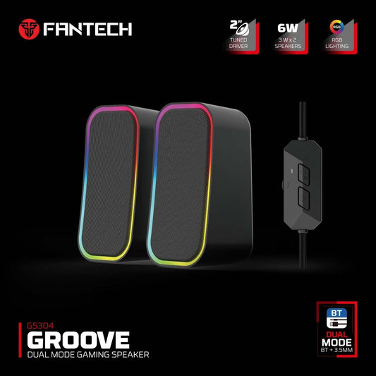 Fantech, Gs304 Groove Dual Mode (Wired & Bluetooth) Rgb Gaming Speaker, 6W 2' Tuned Drive, Deep Bass Boost