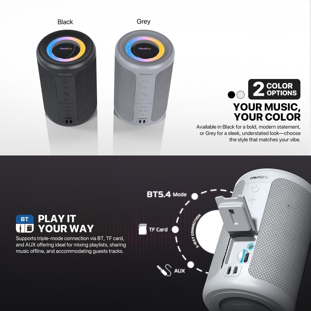 Fantech, Nerabox Bs154 Wireless Speaker Bluetooth 5.4, 5W Rms, Tws Mode, Aux & Tf Support, Built-In Battery, Available in Different Colors