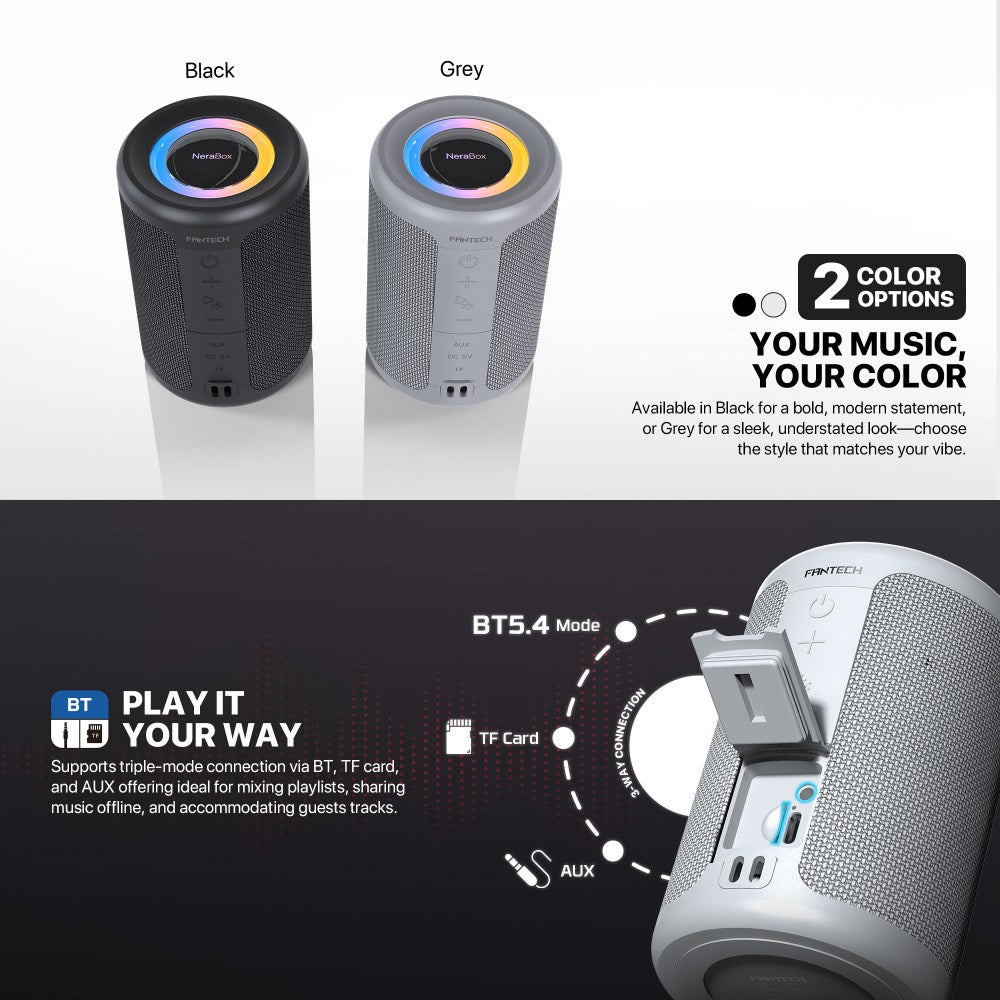 Fantech, Nerabox Bs154 Wireless Speaker Bluetooth 5.4, 5W Rms, Tws Mode, Aux & Tf Support, Built-In Battery, Available in Different Colors