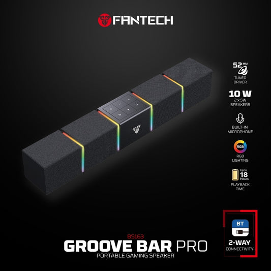 Fantech, Bs163 Groove Bar Pro (Wired & Bluetooth) Rgb Gaming Speaker, 10W + Built-In Microphone