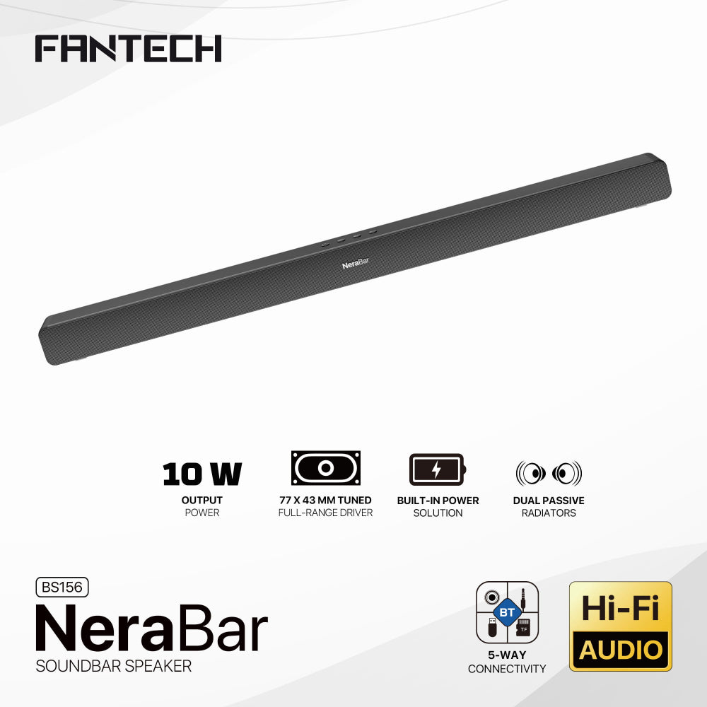 FANTECH BS156 NeraBar 10W Stereo Soundbar, Wireless Bluetooth 5.4, AUX, USB, TF, Coaxial, Deep Bass & Built-in Battery