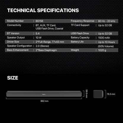FANTECH BS156 NeraBar 10W Stereo Soundbar, Wireless Bluetooth 5.4, AUX, USB, TF, Coaxial, Deep Bass & Built-in Battery