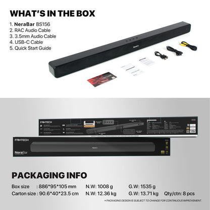 FANTECH BS156 NeraBar 10W Stereo Soundbar, Wireless Bluetooth 5.4, AUX, USB, TF, Coaxial, Deep Bass & Built-in Battery