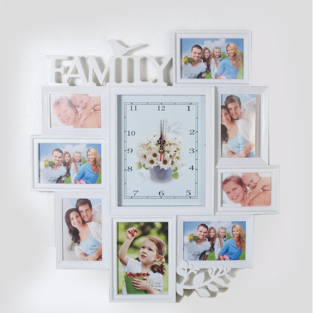 OGO, Large Family Wall Clock and Photo Collage 55x61cm for living room decoration