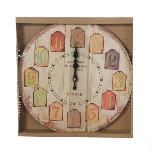 OGO, MDF / Wood Vintage Analog Wall Clock, Battery Operated for Dining or Living or Room Decor 35cm