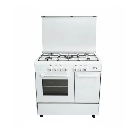 Elegance Gas Cooker 90cm - Auto Ignition For Heads - 4 Burners + 1 Double Burner - Bottle Compartment [ELEGAS90BTLWH] - White, ST7005W