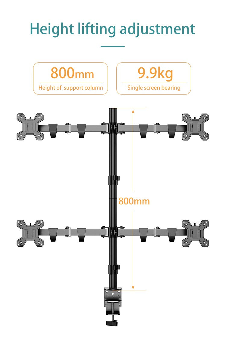 Kaloc, Dw240-J 4 Monitor Desk Mount, Heavy Duty & Fully Adjustable Stand