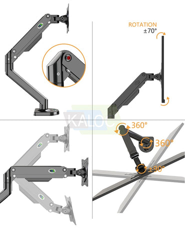 Kaloc, Ds200-B Single Desk Monitor Arm, Adjustable Gas Spring & Support Max 30 Inch