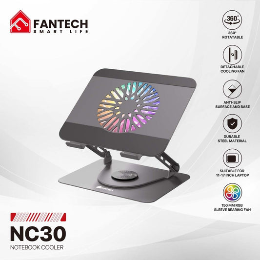Fantech, Nc30 Laptop Cooling Stand With Detachable Rgb Fan ? Adjustable, 360? Swivel, Support Up To To 17.3' Laptops
