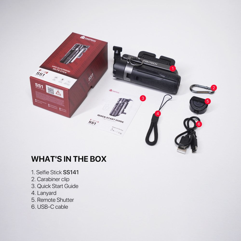 Fantech, Ss141 Selfie Stick Mini Quadripod Stand, Stable And Sturdy Design, Bluetooth Remote