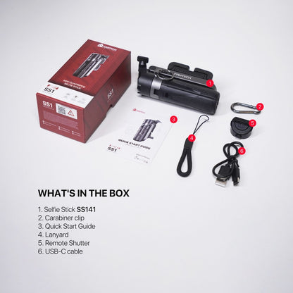 Fantech, Ss141 Selfie Stick Mini Quadripod Stand, Stable And Sturdy Design, Bluetooth Remote