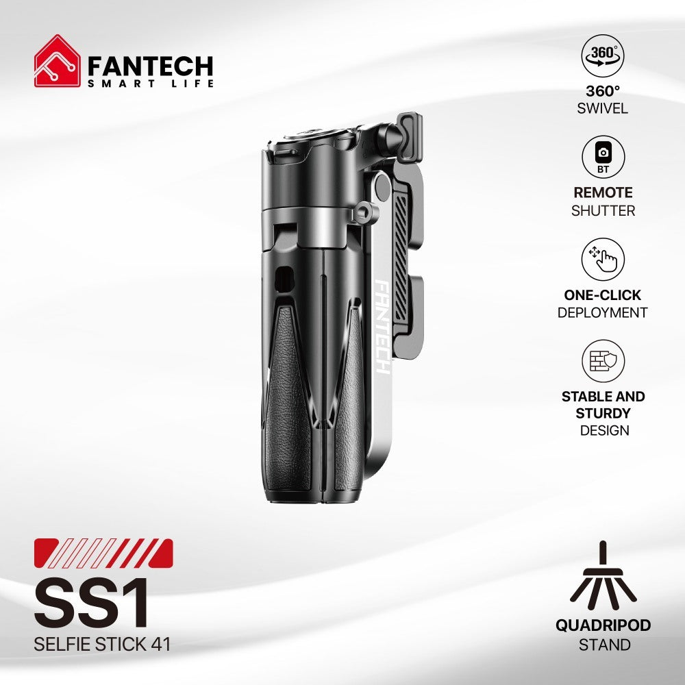 Fantech, Ss141 Selfie Stick Mini Quadripod Stand, Stable And Sturdy Design, Bluetooth Remote
