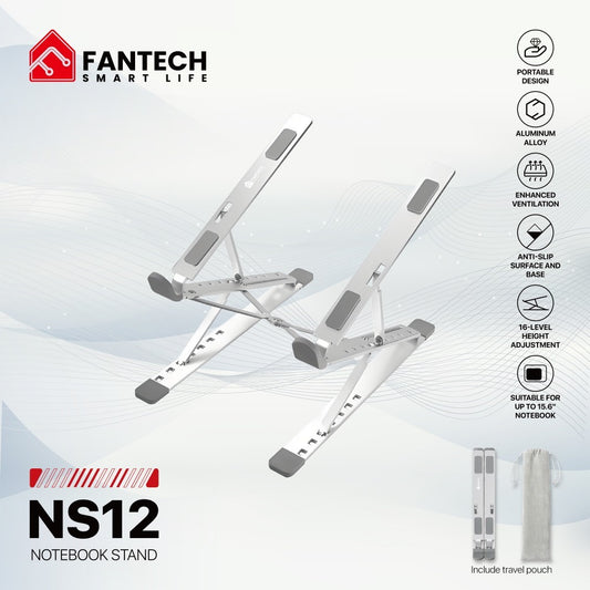Fantech, Ns12 Stand Laptop, 16 Level Height Adjustment, Aluminum Alloy, Fits Up To 15.6' Laptops, Free Pouch Included