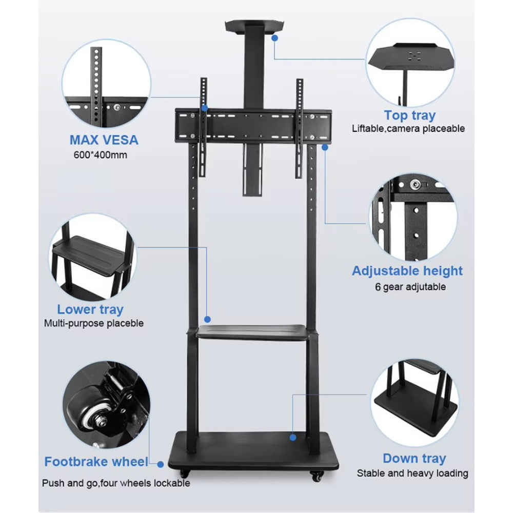 Movable Floor TV Stand - Adjustable, Fits 32 to 75 Inch Screens HT1700, STAND D90