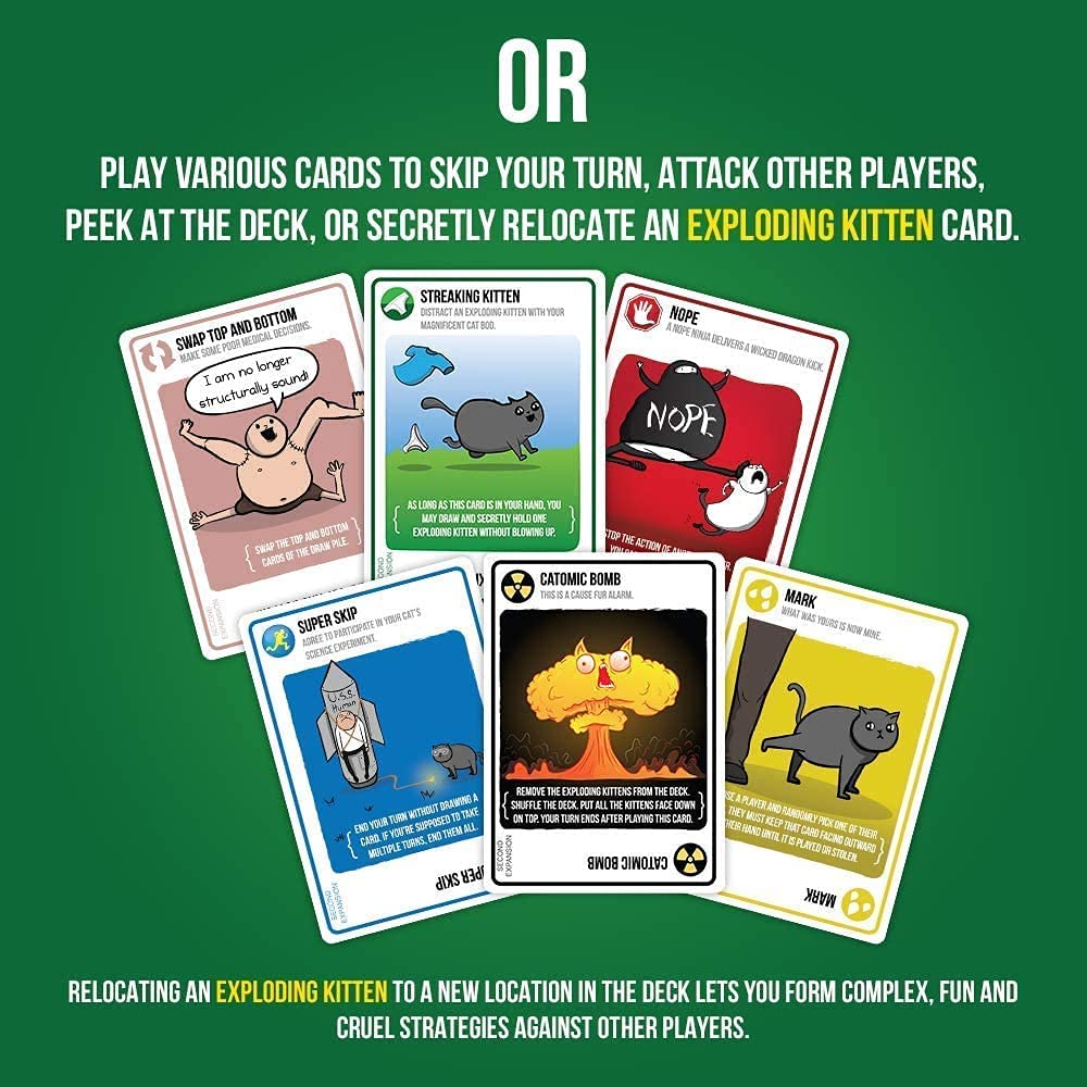 Exploding Kittens, Streaking Kittens Expansion Set - Ridiculous Russian Roulette Card Game, Easy Family-Friendly Party Games - Card Games For Adults, Teens & Kids - 15 Card Add-On
