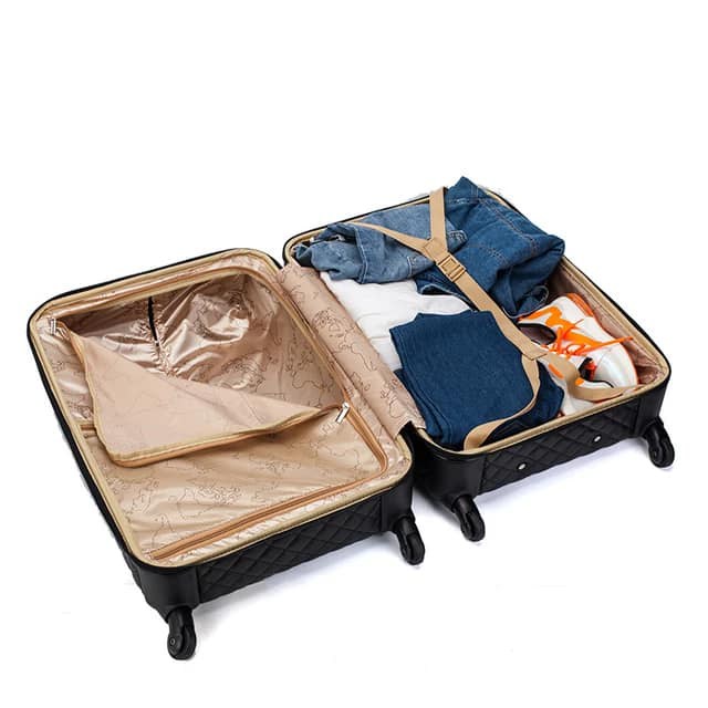 SwissBrand, Leather and Expandable Travel Bags Suitcase Hard Cover 4 wheels Luggage 4 Piece Set Black