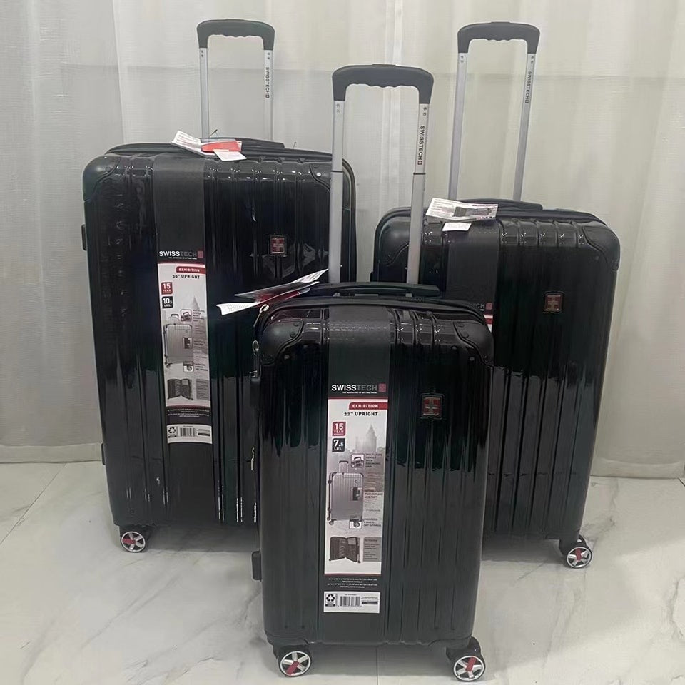 Swisstech, Polycarbonate And Expandable Travel Bags Suitcase Hard Cover 4 Wheels Luggage 3 Piece Set, Available in Different Colors