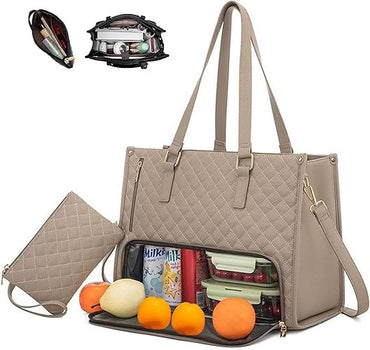 Bfactory, New 2 In 1 Tote Bag Lunch Bag Combo For Women, Laptop Bag With Lunch Compartment ,15.6 Inch For Work, Office, Nurse, Teacher, Available in Different Colors