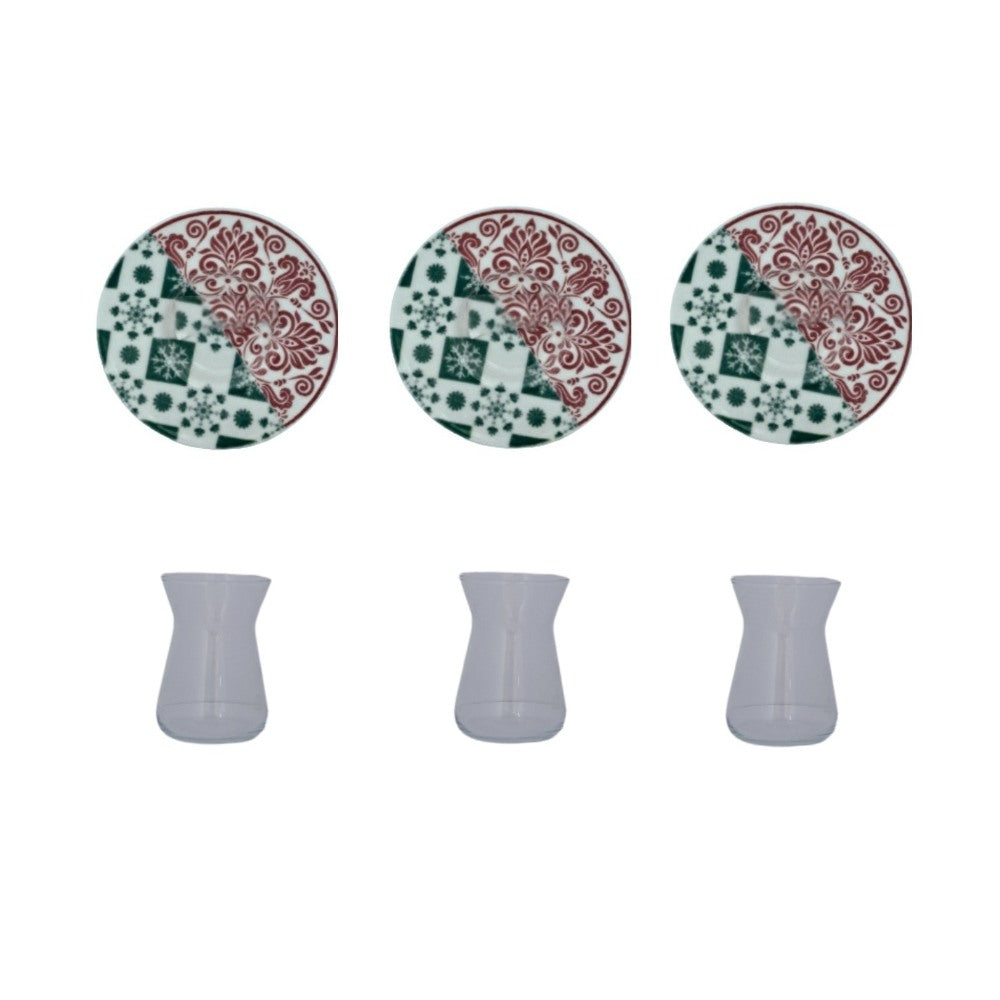 Kc, Tea Cups With Plate Green/Pink, Tur-Ph2394