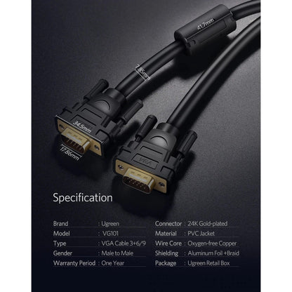 UGREEN Full HD, VGA Male to Male 1.5M Cable gold-plated VG101 11630