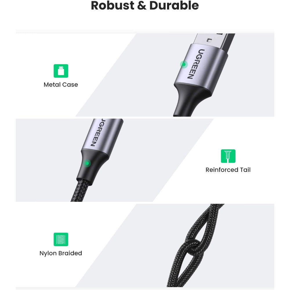 UGREEN USB-A to USB-C 3M Braided Cable & Aluminum Body, Fast Charge - US288 60408