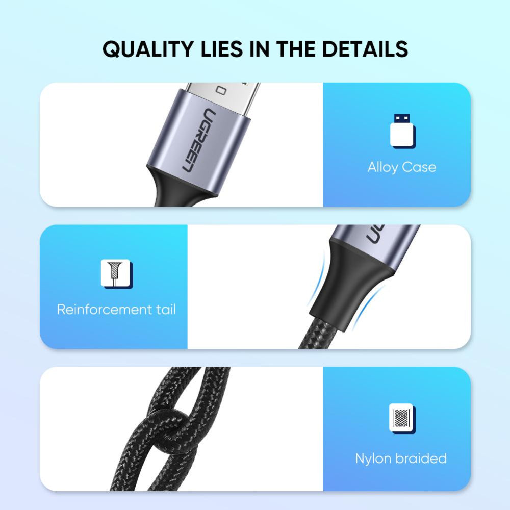 UGREEN USB-A to USB-C 3M Braided Cable & Aluminum Body, Fast Charge - US288 60408