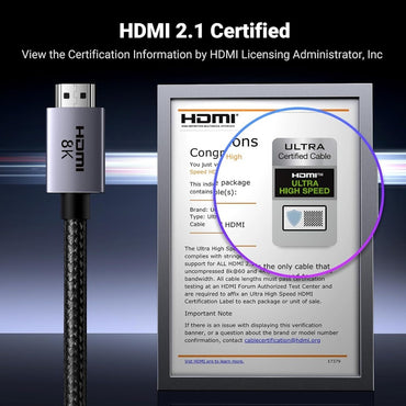 Ugreen, Certified 8K Hdmi 2.1 Male To Male Braided Cable, Up To 244Hz, Designed For Game Lovers - Hd171 35376