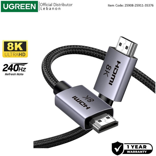 Ugreen, Certified 8K Hdmi 2.1 Male To Male Braided Cable, Up To 244Hz, Designed For Game Lovers - Hd171 35376