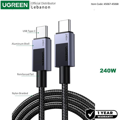 Ugreen, Usb-C To Usb-C 240W Braided Cable & Aluminum Body - L513 45067 45068, Available in Different Sizes