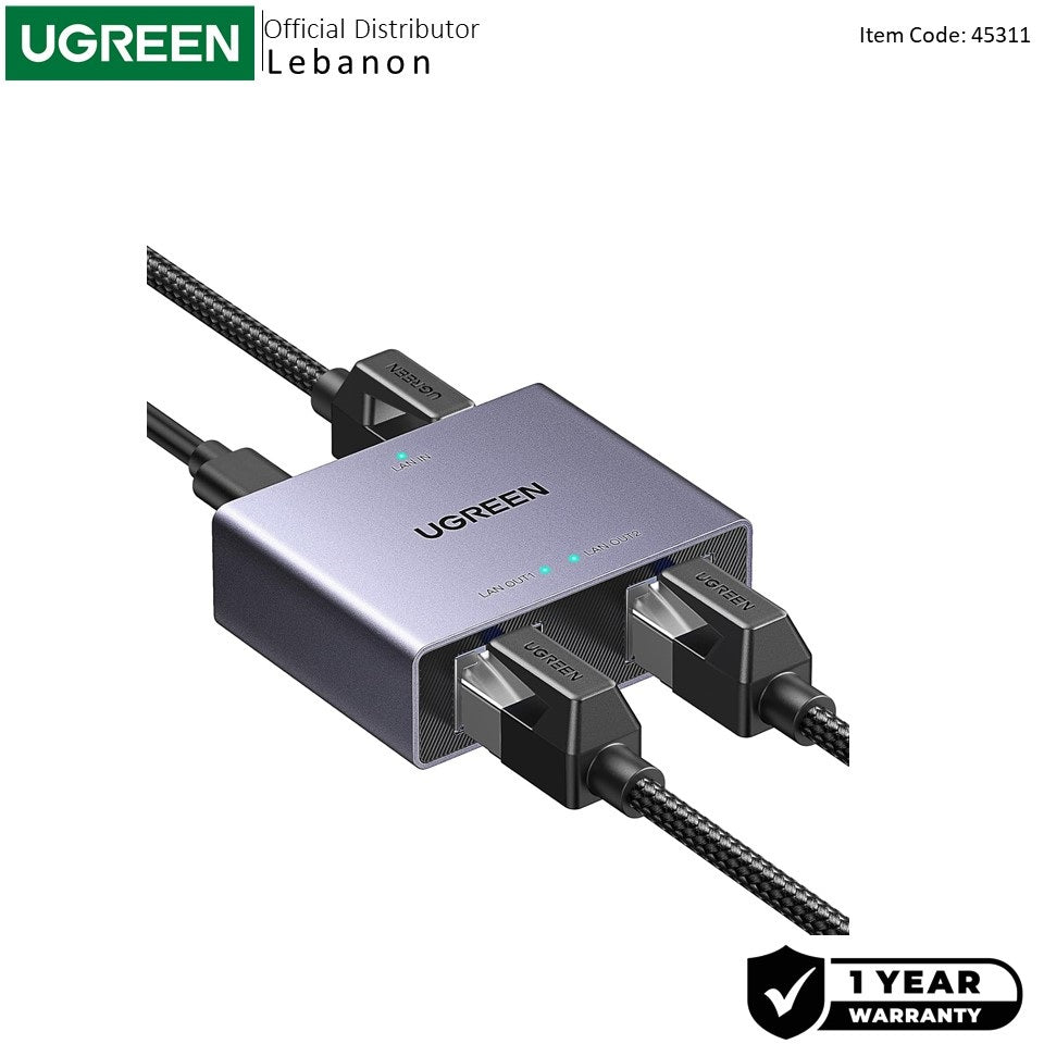 Ugreen, Gigabit Ethernet Splitter 1 To 2 Up To 100Meter Transmission Without Signal Loss - Nw301 45311
